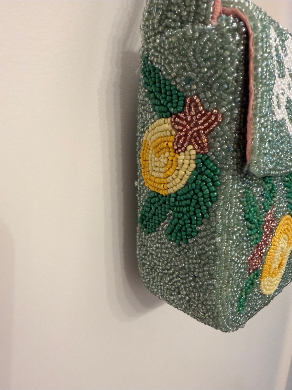 NTW-NEW VIRAL Beaded Amalfie Cityscape Shoulder Bag in Green, Yellow & Pink - Picture 8 of 11